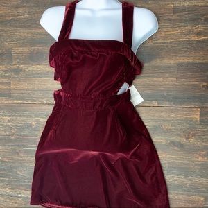 Red velvet cut out zippered dress